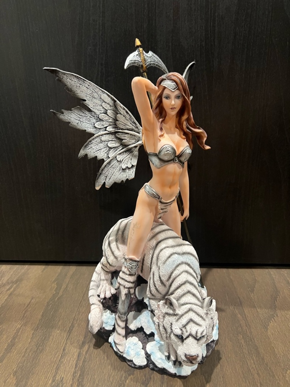George Chen 14" Fairy in Armor with White Tiger Figurine – Ice Warrior Statue